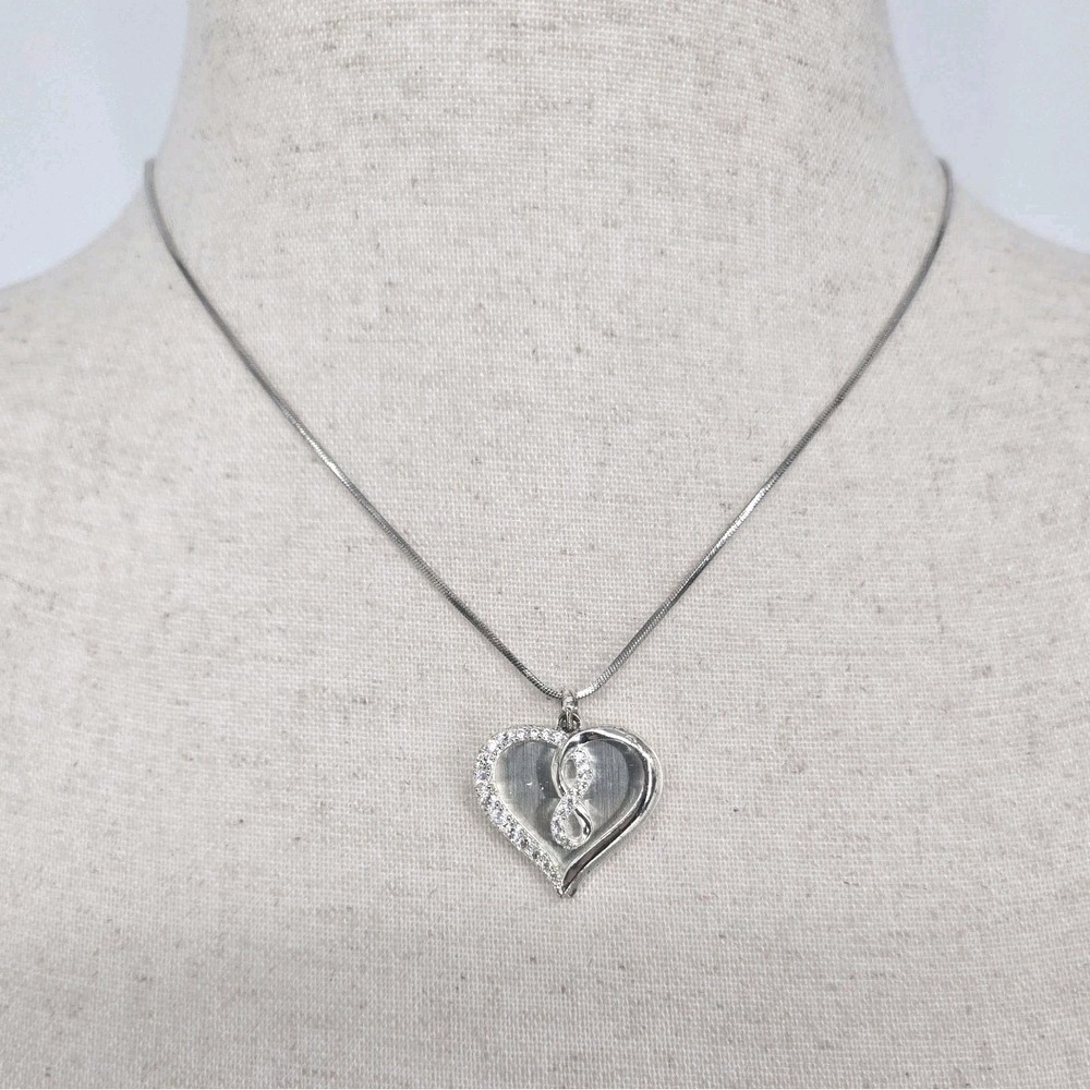Silver Tone Heart Infinity Rhinestone Necklace Engraved Love Papa Personal VTG